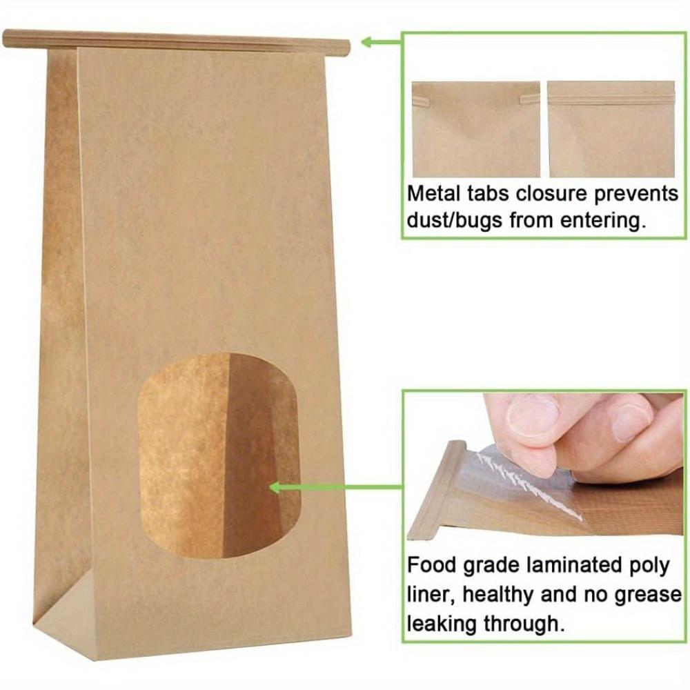 20 Stück Bäckertüten mit Fenster Kraftpapiertüten Zinnverschluss Laschenverschluss Tüten Braune Fenstertüten Kekstüten Kaffeetüten