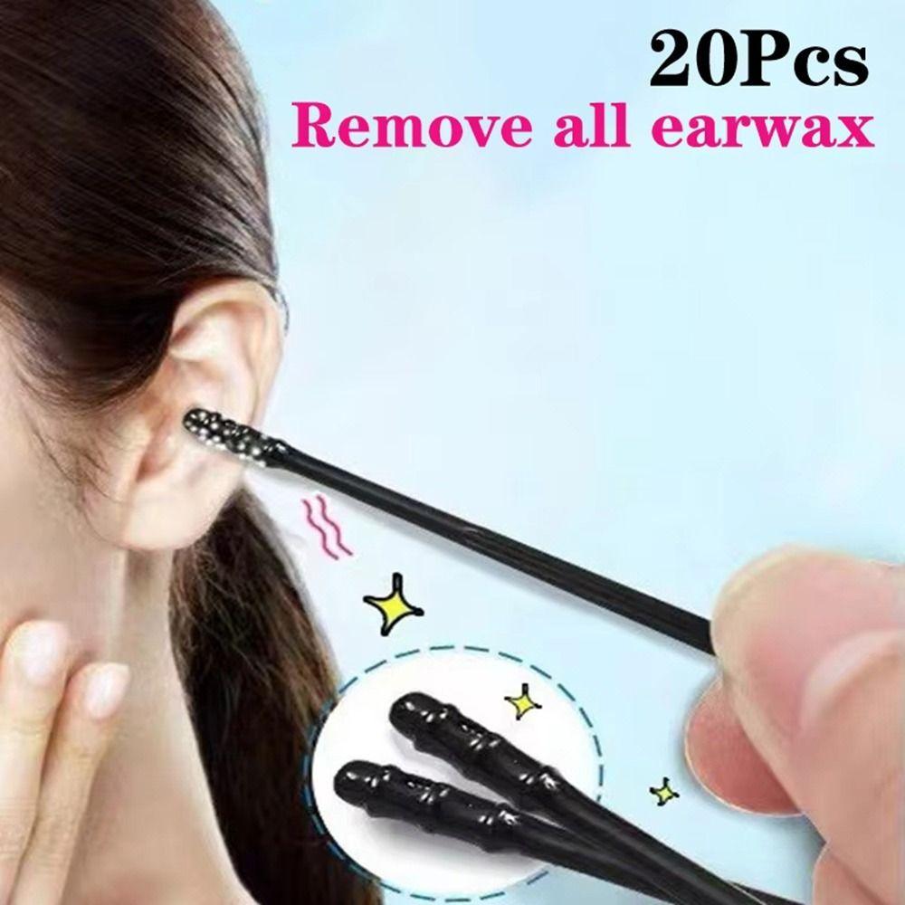 20/40/60/100Pcs Disposable Ear Cleaner Sticks 360-degree Rotation Self-adhesive Sticky Ear Stick Soft Ear Picking Spoon