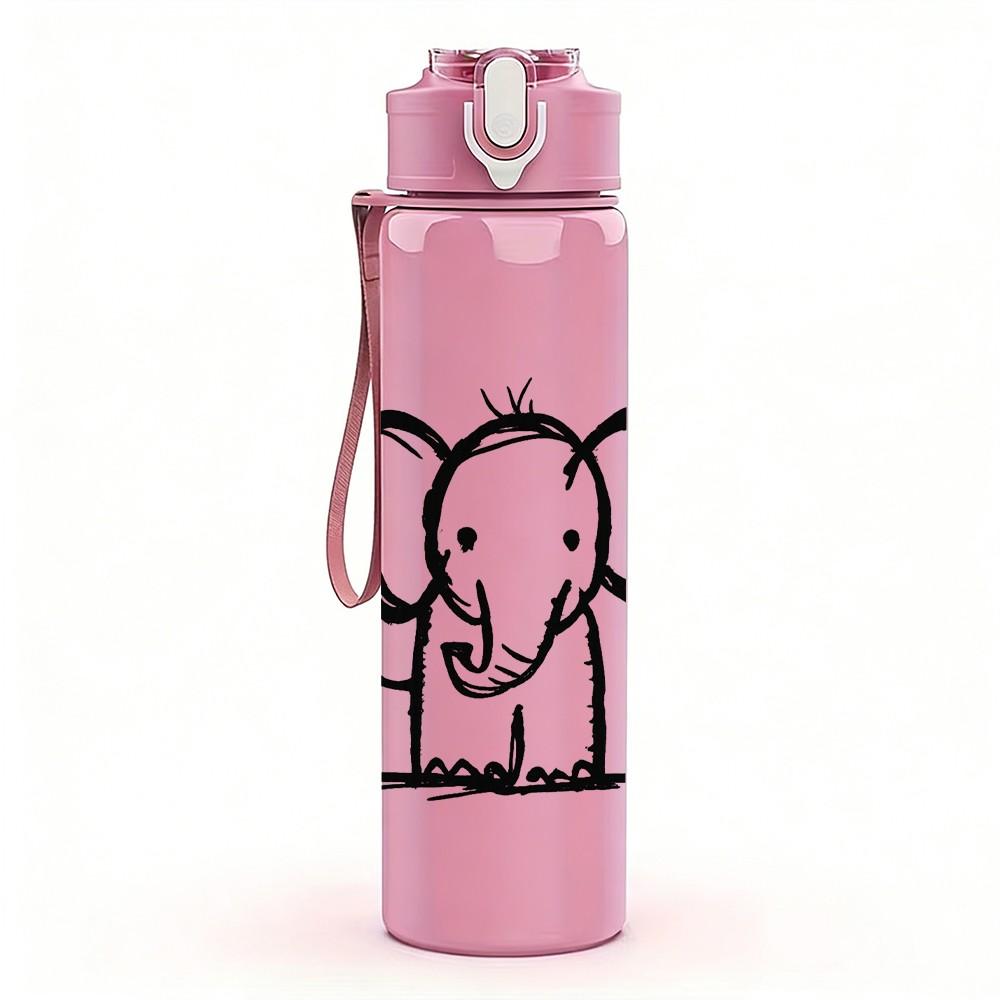 1PC Simple Line Drawing Elephant Print 750ml Color Plastic Sports Water Bottle Leakproof Flip Straw Lid Suitable for Sports Office Home Use