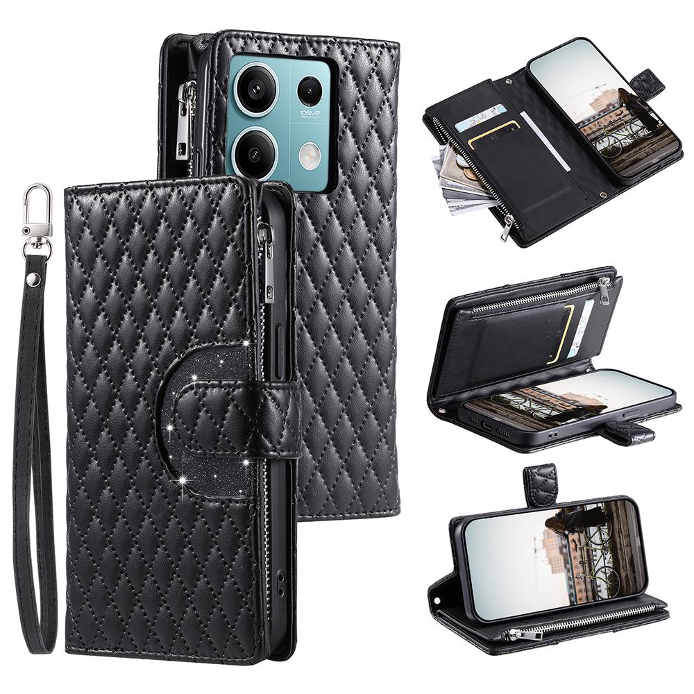 Stil 012 pentru Xiaomi Redmi Note 13 4G Husă Portofel din Piele Buzunar cu Fermoar Romb Husă Telefon