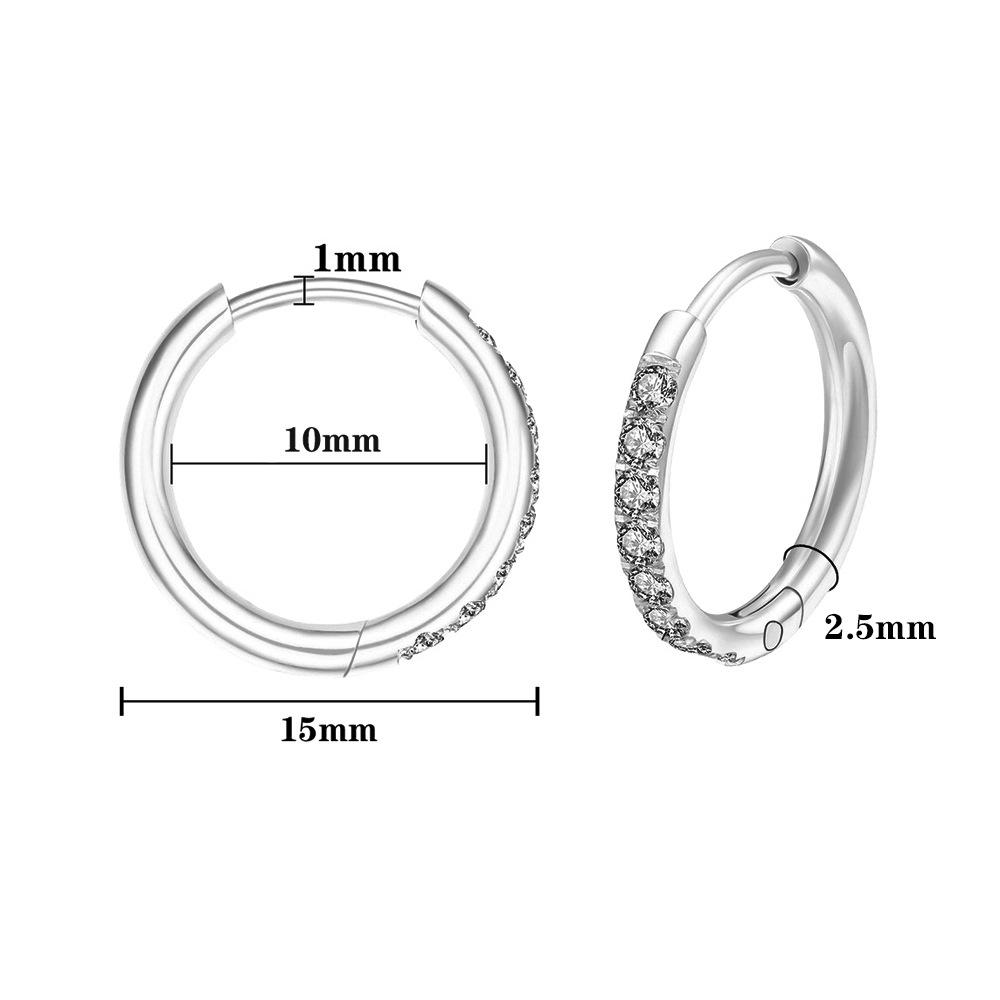 Korean Style Stone-Inlaid Titanium Steel Hoop Earrings - Fresh Design with Stainless Steel and Diamond Detailing, 2.5mm Line.
