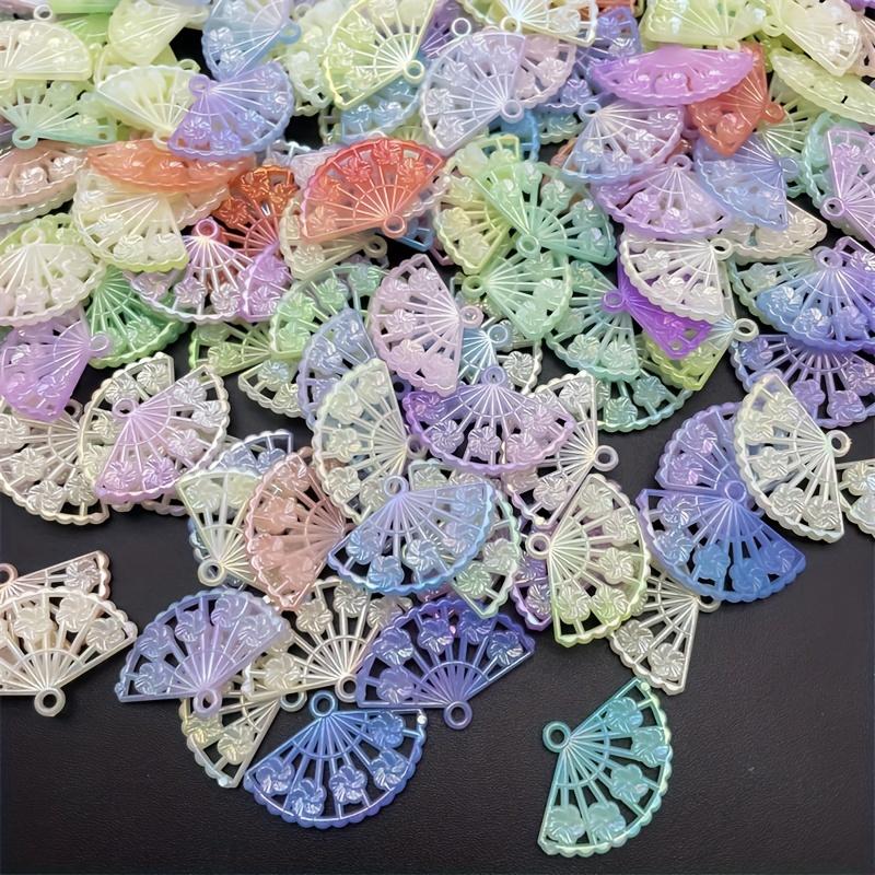 30pcs Mixed Color Acrylic Fan Pendant, Ancient Style Hollow Fan DIY Mobile Phone Case Hairpin Jewelry Accessories