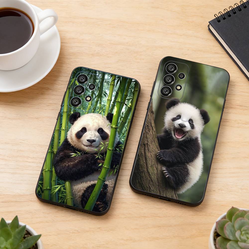 Cute F-Fubao Animal P-Panda Phone Case Black Silicone Soft For Samsung S25,S24,S21,S22,S23,S30,Ultra,S20,Plus,Fe,Lite