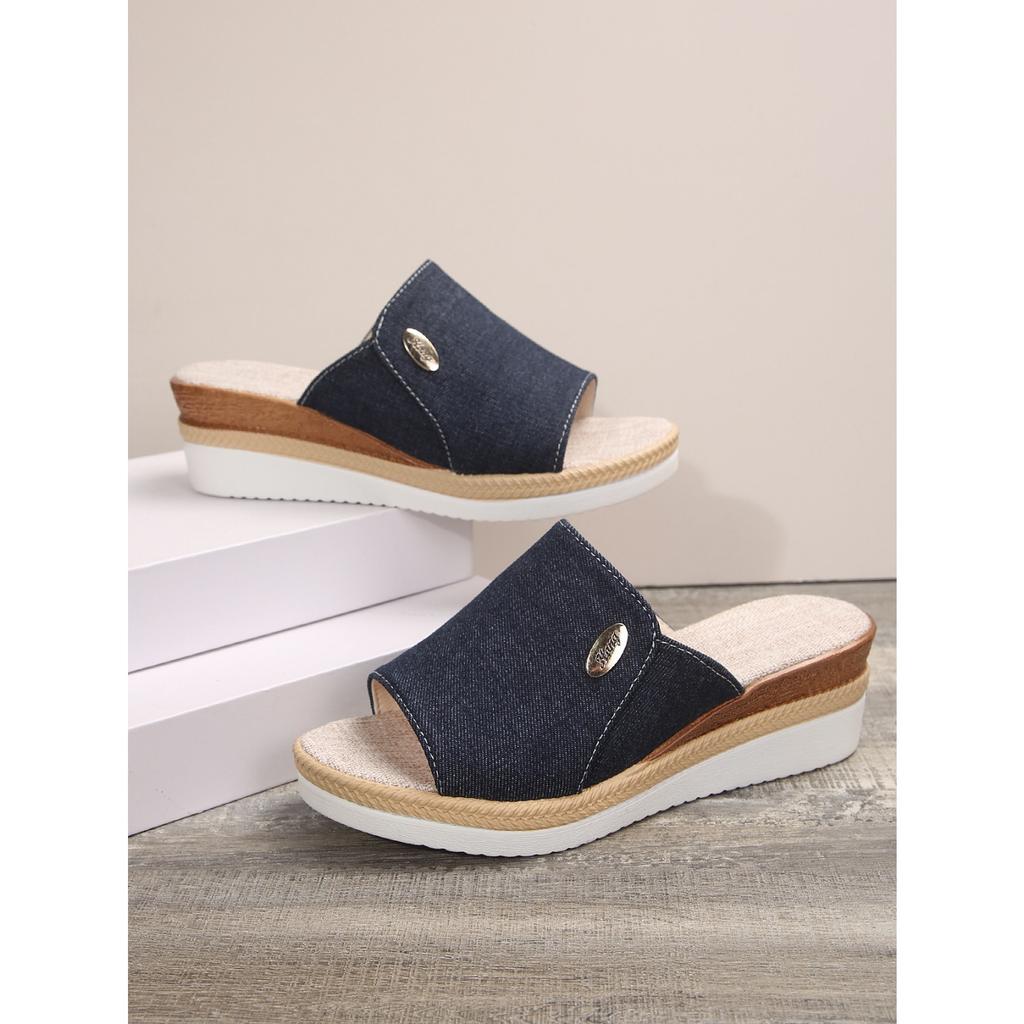 Women's Solid Color Stylish Sandals Slip On Platform Summer Wedge Slides Lightweight Non-slip Slides