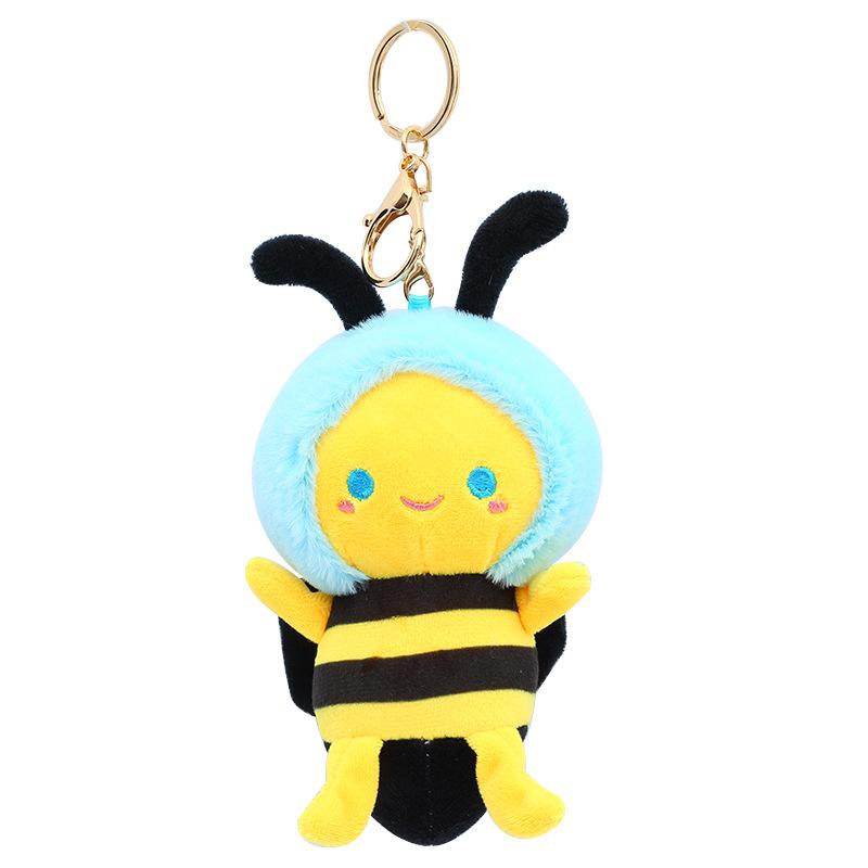 

Colorful Bee Cartoon Keychain Plush Soft Crystal Velvet Bag Pendant Blue Bee