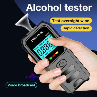 LCD Display Alcohol Tester with Voice Broadcast Portable Blowing  Alcohol Detector Drunk Driving Checker for Police Personal Use
