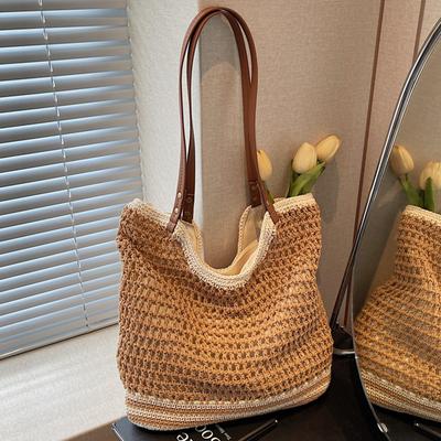 Seaside Vacation Woven Bag Women's 2025 Summer New Commuter Shoulder Underarm Bag Hollow Portable Tote Bag
