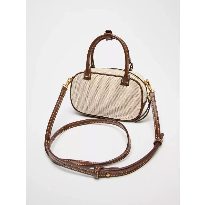 2026 New niche retro color-blocking hand-held small bag, stylish crossbody canvas PU small square bag, single-shoulder bowling b