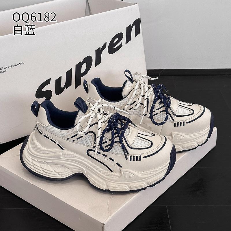 Dad shoes spring new comfortable leather platform small breathable casual sports shoes 35 бежевый