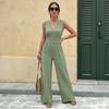 Spring/Summer New Colorful Sleeveless V-Neck One-Piece Long Pants with High Waist - Elegant Commuting One-Piece Pants for Women