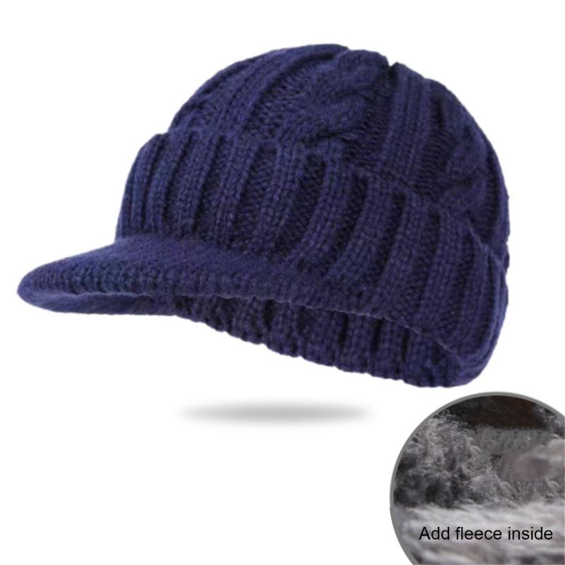 Mens Cable Knit Beanies Winter Hat Thickened Thermal Lined Ear Flap Cap For Cold Weather Outdoor Activity