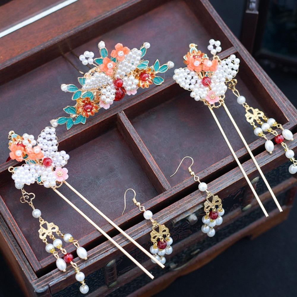Tassel Chinese Style Hairpin Set Pearl Butterfly Hair Comb Hanfu Hair Stick  Hairstyle Tool