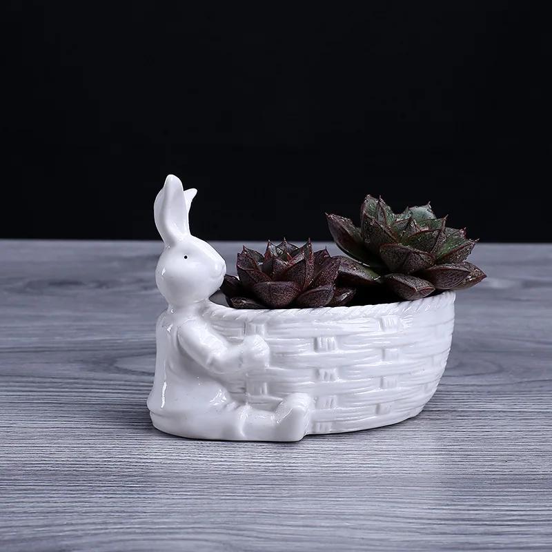 Porzellan Hasenfigur Sukkulenten Pflanztopf Dekorative Desktop Keramik Hase Blumentopf Garten Ornament Handwerkszubehör