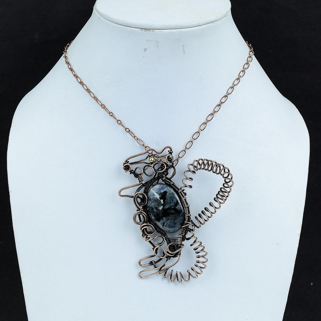 Larvikite Pendant Copper Wire Wrapped Pendant Rabbit Gemstone Pendant Handmade Pendant Copper Designer Jewelry Elegant Pendant Gifts For Her