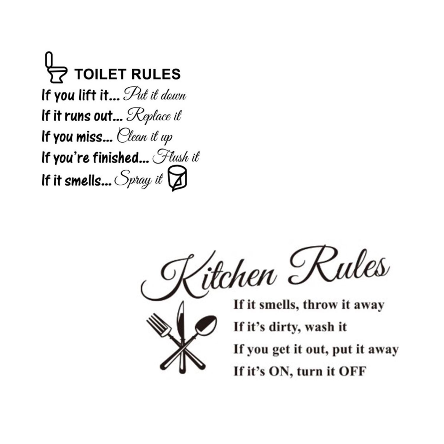 

Sign Bathroom Decor Kitchen Rules Toilet Rules Picture Home Decoration Wall Stickers Mural Sticker 2PCS