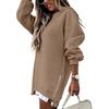 Women's  Spring Autumn Fashion Splicing Side Zipper Design Sweatshirt Round Neck Long Sleeved Mid Length Irregular  Tops