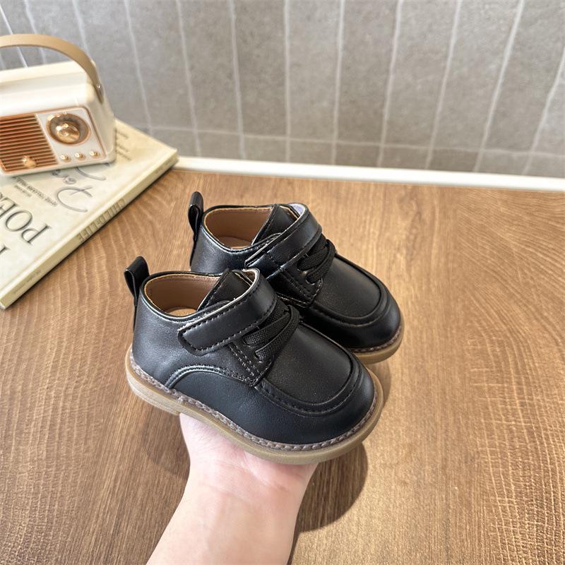 Scarpe Primi Passi in Pelle Stile Britannico Unisex per Bambini con Suola in Gomma
