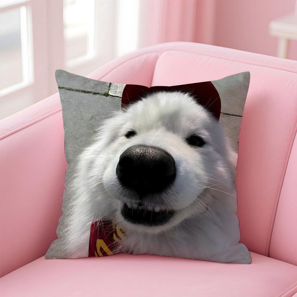 

Happy Cute Puppy Smiling Sunshine Cushion Cover Linen Pillowcase Cover Soft Decor for Sofa Home Room 30X30cm