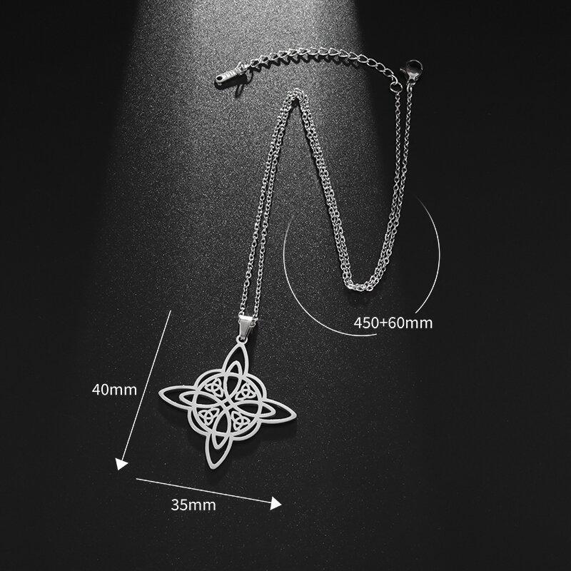 Witch Knot Stainless Steel Necklace Celtic Knot Witchcraft Protection Amulet Supernatural Pendant Jewelry Girls Gift