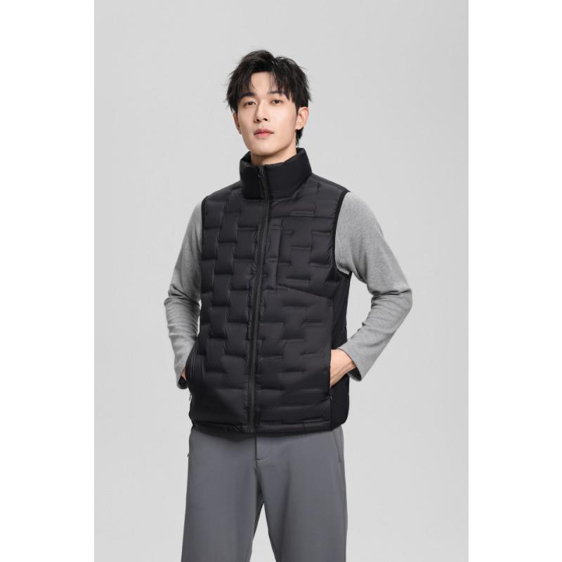 

Autumn light and thin men s down jacket pressed rubber stand-up collar vest autumn and winter casual versatile fashion warm and comfortable vest M (57.5 kg - 65 kg) чёрный