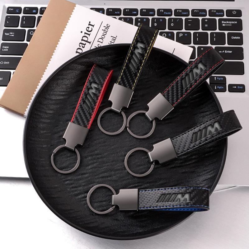 QNLT6 Carbon Fibre Leather Car Keychain Key Ring Badge Keyring Key Chain Rings for Bmw M Performance G30 G32 3 4 5 7 M3 M4 M5 X1 X3 X5