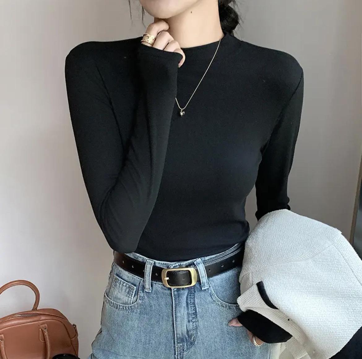 

2024 Женская повседневная многослойная водолазка с высоким эластичным воротником и длинными рукавами M (80-100 lbs)