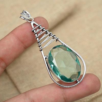 Aqua Apatite Gemstone 925 Sterling Silver Jewelry Wedding Gift Pendant For Her