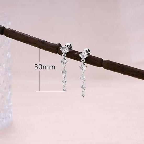 18 Karat Gold Plated Quadratischer Ohr-Cuff und Kette Zirkon Steckerohrringe Set - Drei Teile