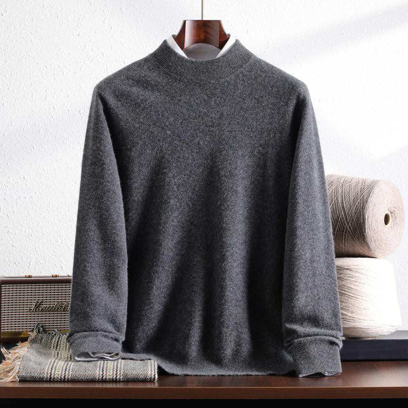 Men's 100% Pure Mountain Half-Cashmere High Neck Knit Sweater - Thickened for Autumn/Winter