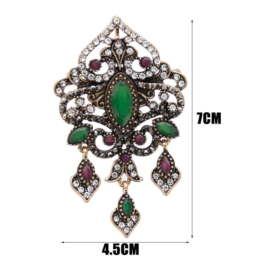Byzantine Style Women's Resin Vintage Brooch Antique Gold Color Ethnic Wedding Jewelry