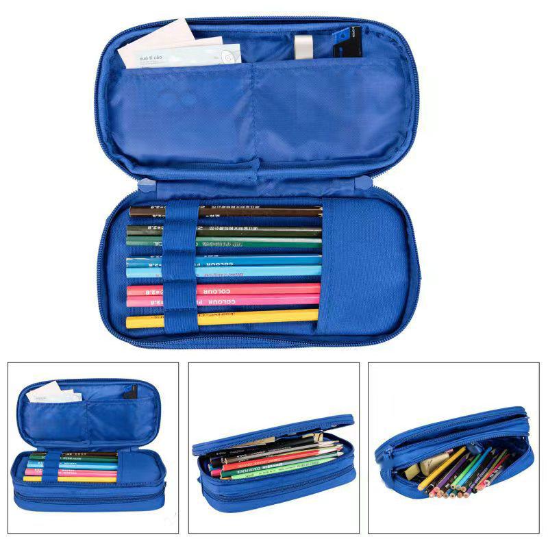 DIY Blue Double-Layer Large Capacity Pencil Case - Versatile and Stylish for Students.