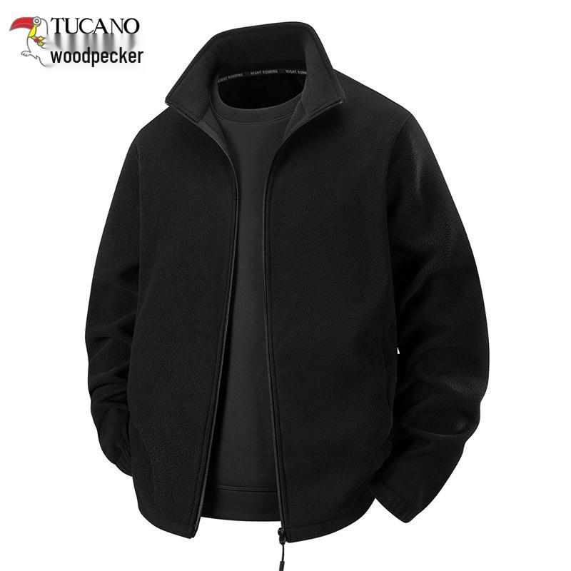 

Woodpecker Men s Fleece-Lined Stand-Up Collar Sweatshirt Jacket - Casual Autumn/Winter Dad s Top XL 65-72 kg