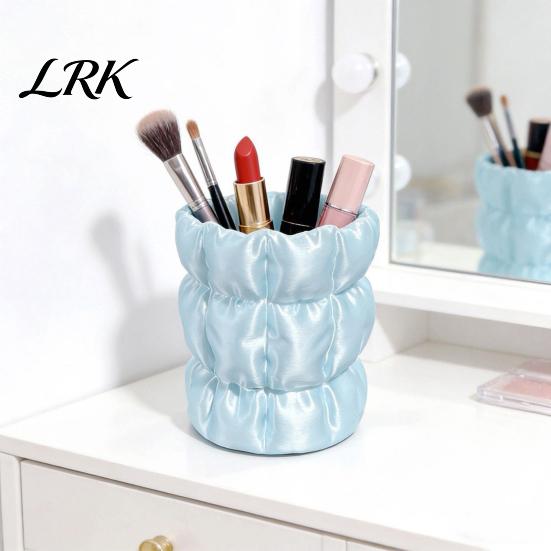 Office Desk Pen Holder Macaron Color Holder, Cloud Pleat Design Pencil Dressing Table Storage Soft Satin Compact Desktop Organizer for Pens