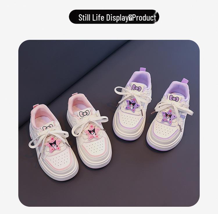 2026 Spring Girls' Skate Shoes - Cute Korean Style, Fashionable Cartoon White Sneakers, Breathable, Lightweight, Casual.