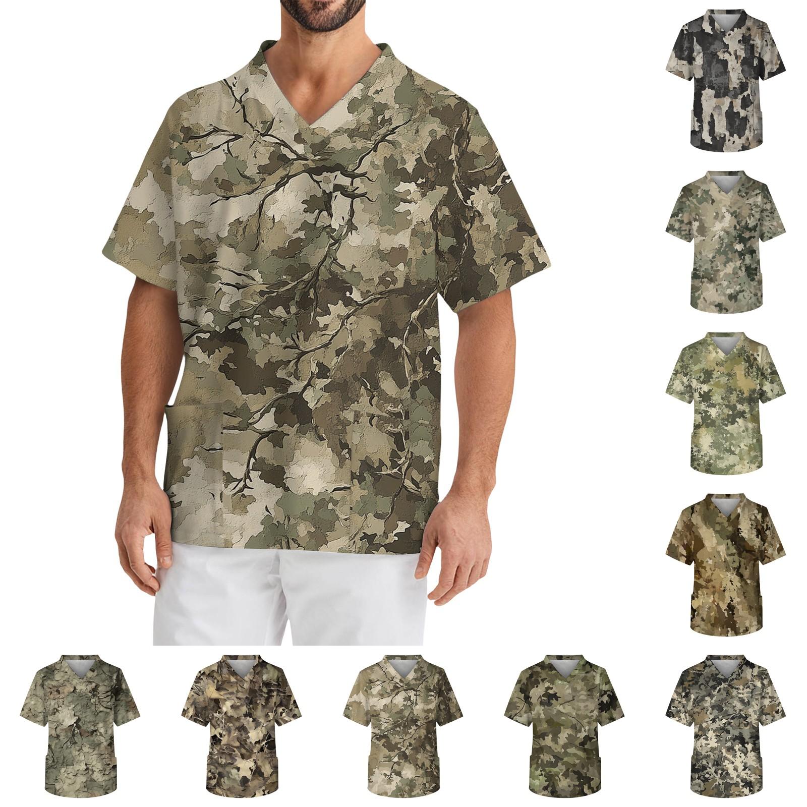 

Men s Casual Short-Sleeved V-Neck Printed Front Pocket Top L армія зелений колір