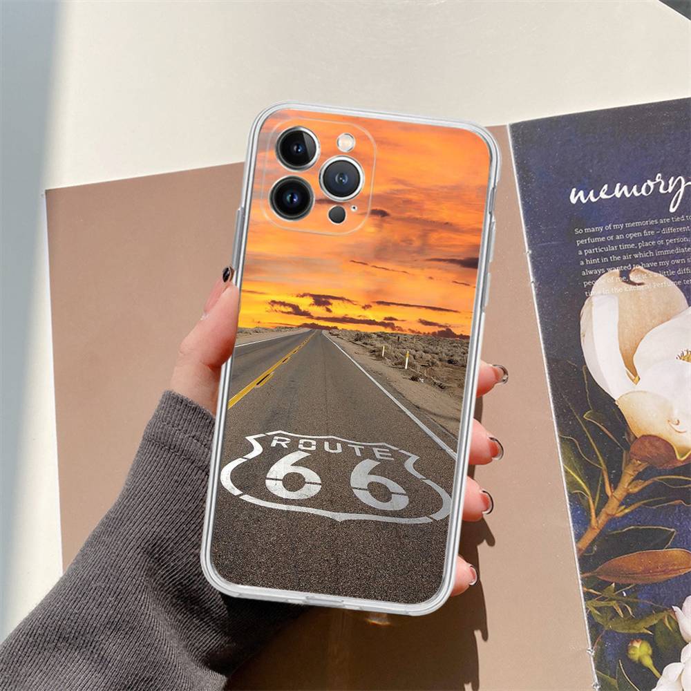 

America Route 66 TPU Silicone Case For IPhone 11 12 13 14 15 16 17 Pro Max Shockproof Clear Back Cover iPhone 13