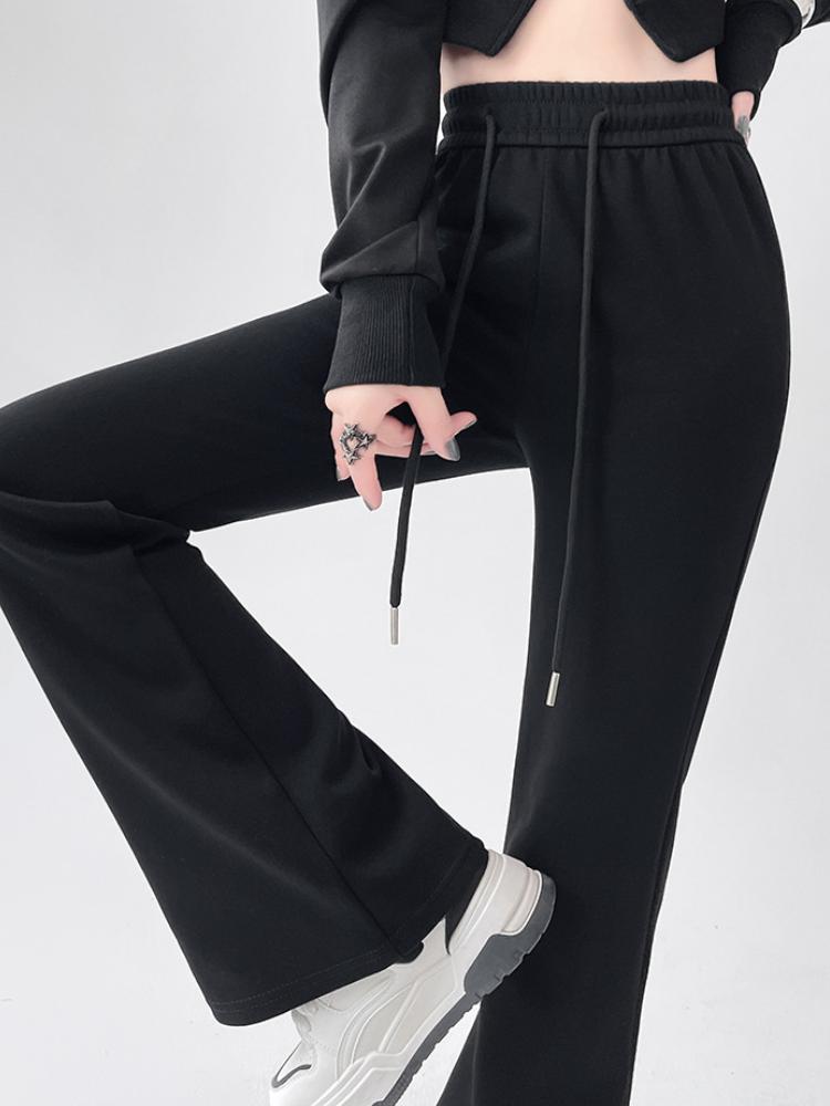 Pantaloni evazați retro americani pentru femei, toamnă, eleganti, pantaloni sport slim fit, gri, lungi, largi