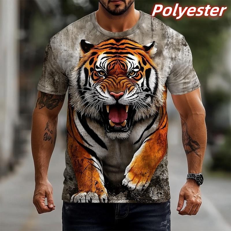 Tiger Bird Mouse Pattern T Shirt For Men Funny Animal 3D Printed Short Sleeve Tees Summer Street Loose Tops Round Neck T-Shirts