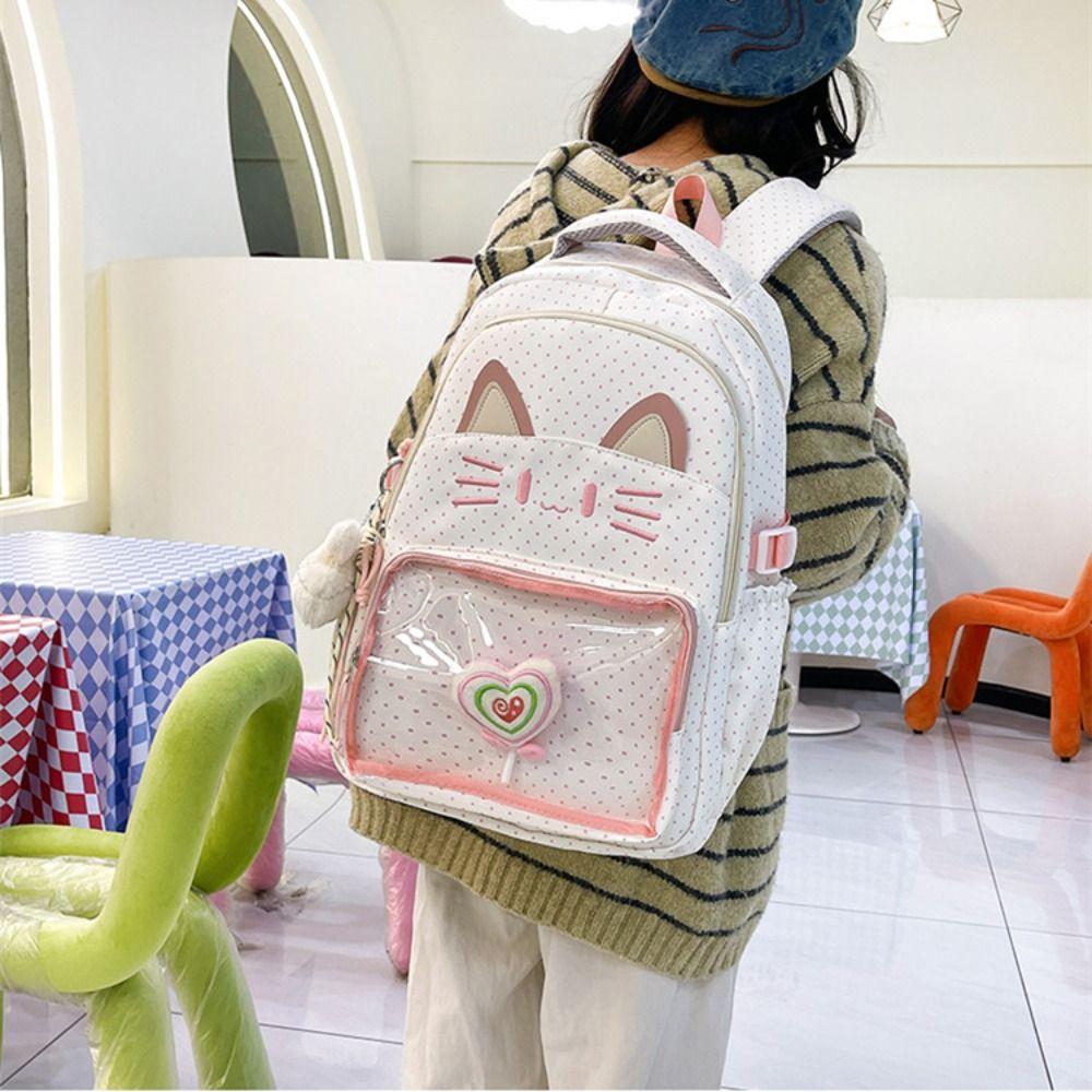 Preppy Style School Backpack Kitten Students School Bag Shoulder Bag Cartoon Cat Backpack  Outdoor