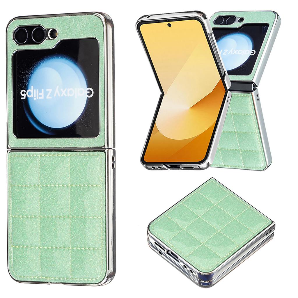 Suitable for Samsung Z Flip6 Fashion Phone Case Z Flip5 Electroplated Glitter Small Fragrant Style Rhombus Leather Case 4th Generation