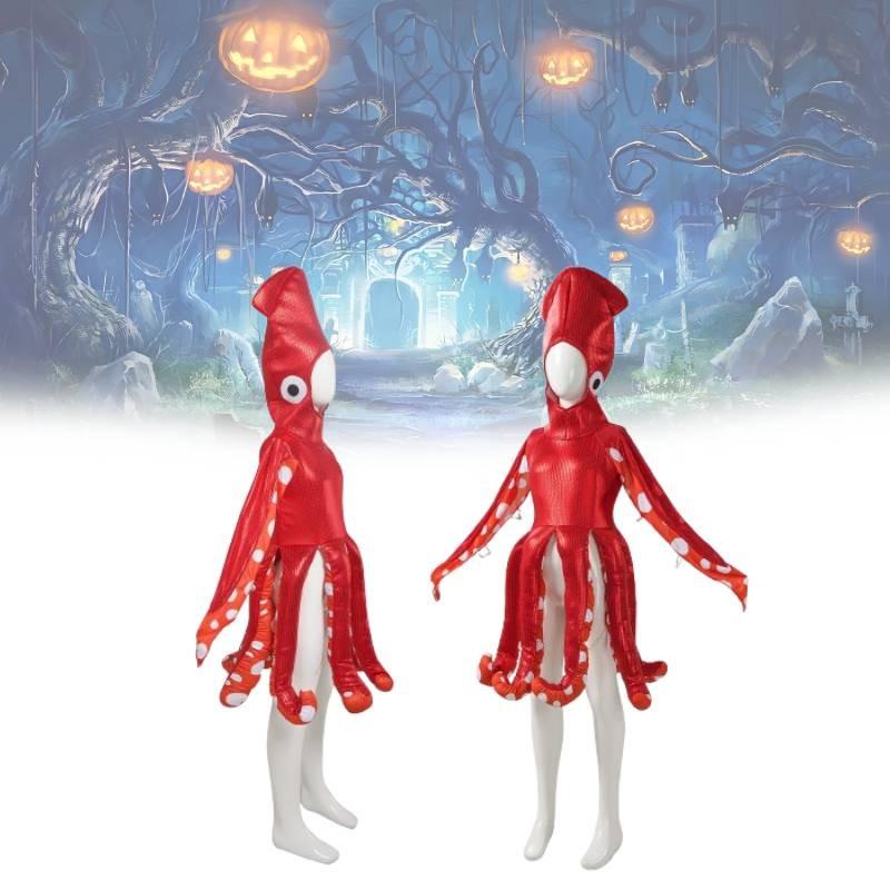 Vibrant Red Squid Outfit For Children Ideal For Anime Roleplay And Themed Events