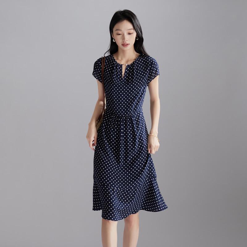 SOFSIL Retro Polka Dot Mulberry Silk Midi Dress L