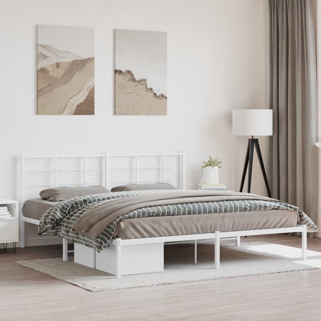Metal Bed Frame with Headboard White 72  X 84  (183 X 213 Cm)