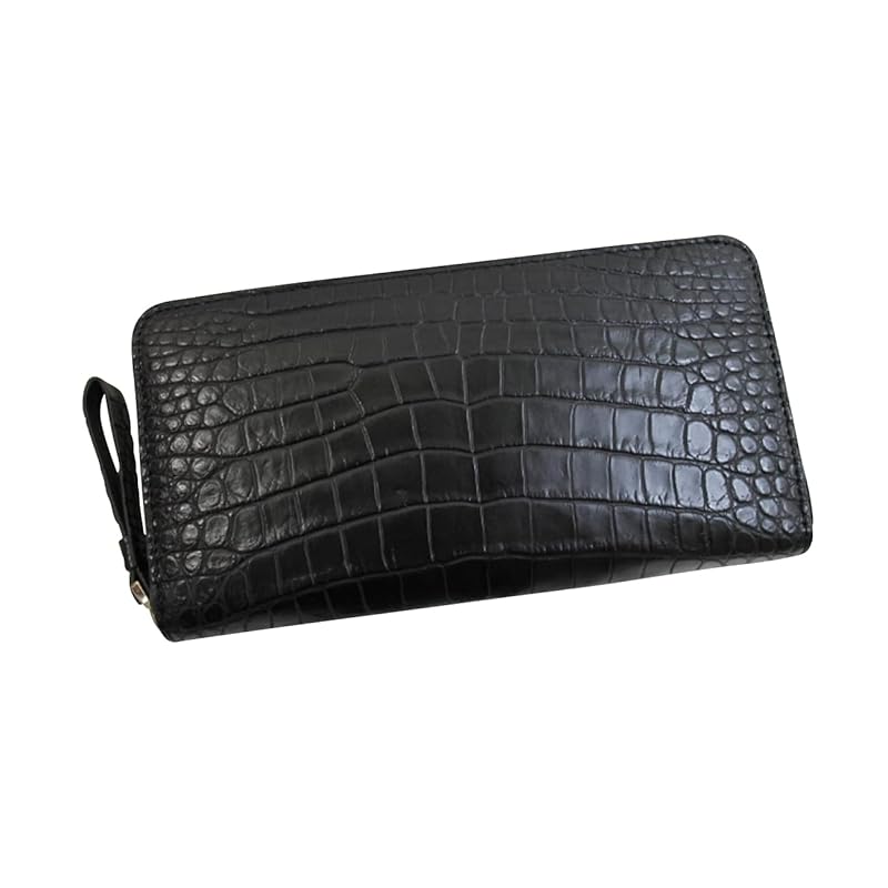 [High-class kimono store] crocodile long wallet men's ladies genuine one piece of leather centering Crocodile inside too Unrivaled black matte finish