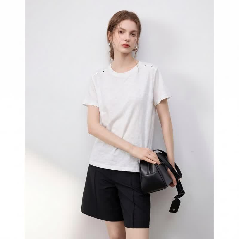 Demana Women s Linen Blend Contrast Shoulder T-Shirt L