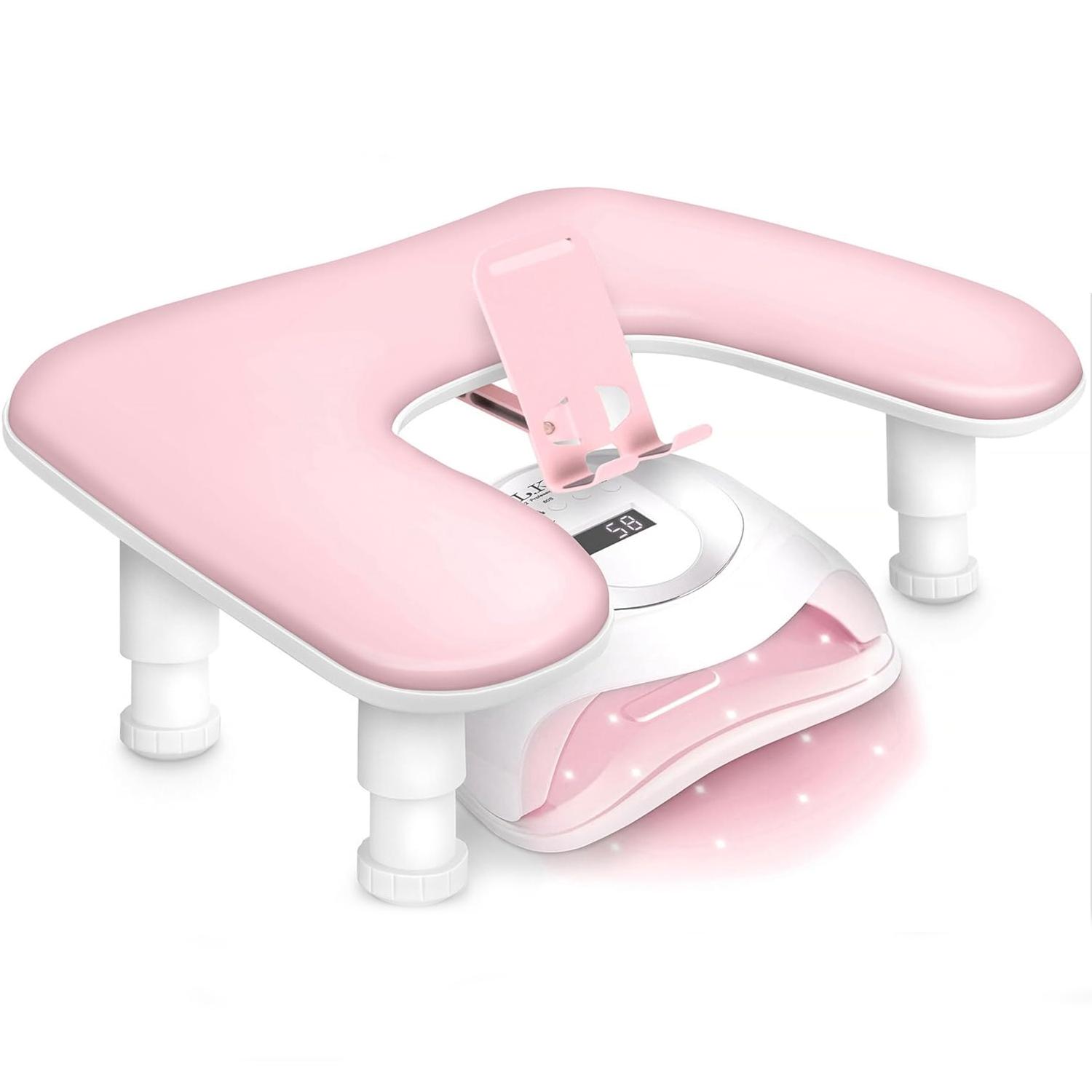1pcs pink Adjustable Height Nail Arm Rest with Rotating Phone Holde PU Leather Nail Tech Arm Rest, U-Shaped Hand Rest