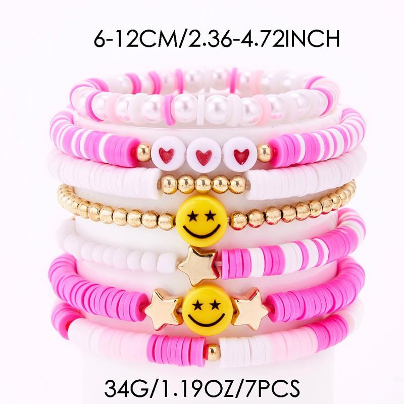 European and American style pink smiley face beaded bracelet set soft pottery elastic jewelry couple gift