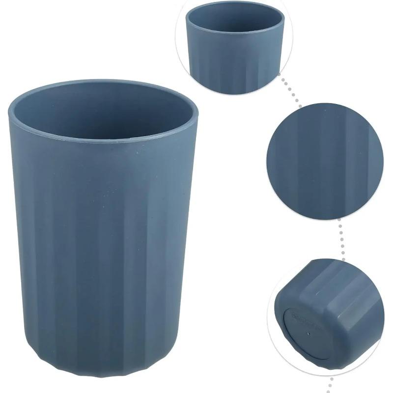 1Pc Bathroom Tumbler with Smooth Lines Wheat Straw Cup for Bathroom for Toothpaste Deep Blue 4.09''x2.80''