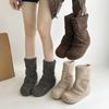 Winter Korean Version Round Head Flat Shoes Velvet Sleeve Cotton Boots Women's Short Boots Warm Snow Boots Women's Non-slip and Waterproof