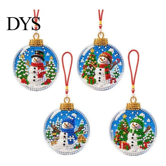 Faux Diamond Painting Craft Set 4Pcs Hanging Art Kit for Christmas Tree, DIY Mini Diamonds Acrylic Pendant Ornament Kit, Window Adults Beginners